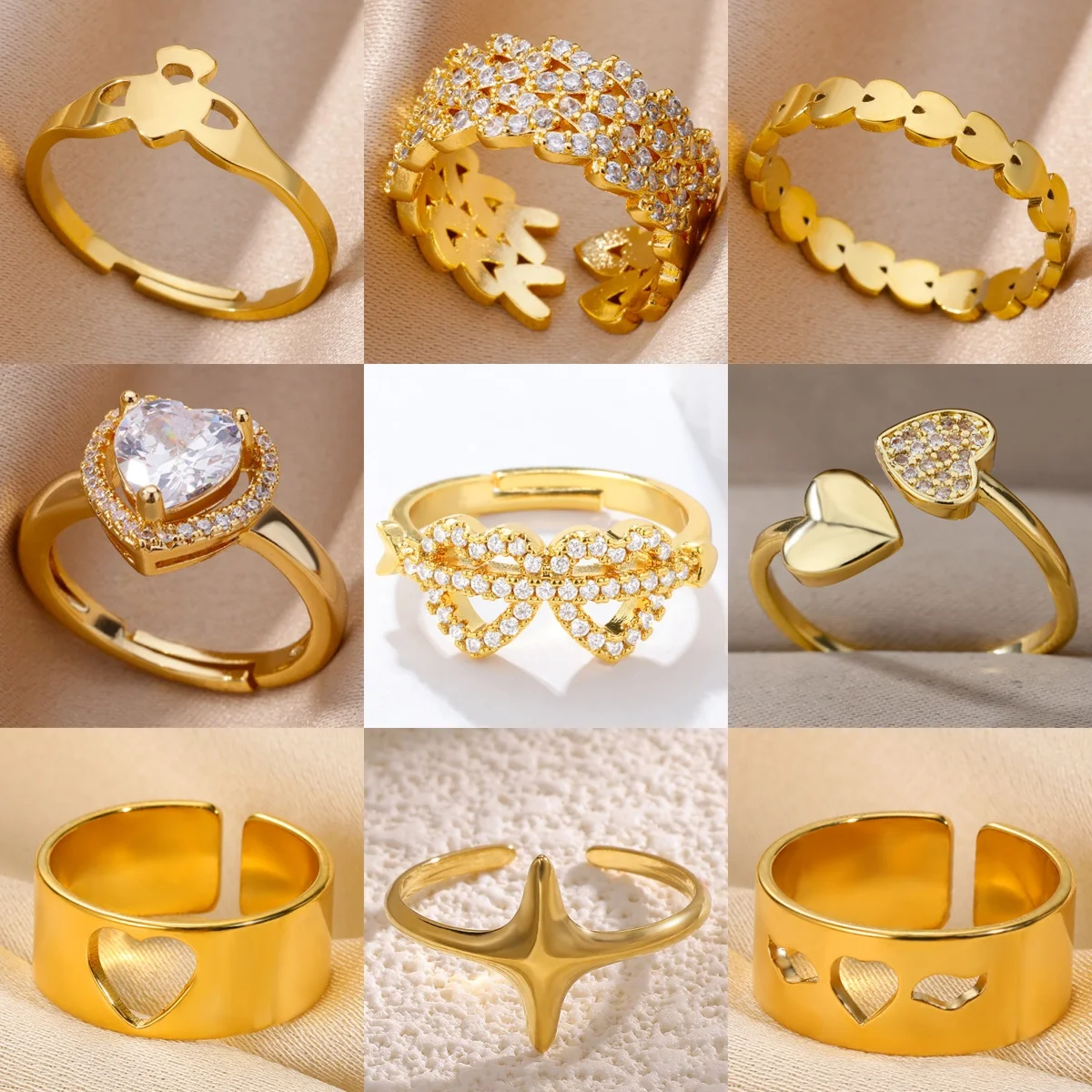 Luxus-Damenringe, 18 Karat vergoldet, Zirkonia, Tropfenring für Frauen, Blütenblätter, Sterne, süßer Party-Schmuck, Geschenk, kostenloser Versand