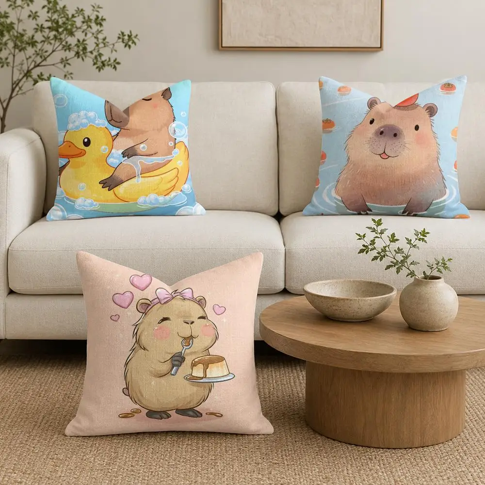CUTE Capybara Cushion Cover Plush Fabric Soft Double-Sided Printed Sofa Warm Winter Home Gift Pillow Cover