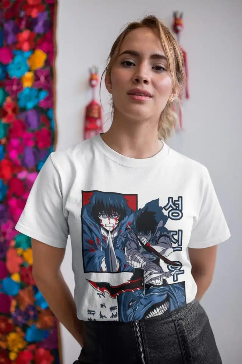 Dark Hero Unisex T-shirt - Anime Style, Korean Manga Design, Shadow Fantasy Adventure, Otaku Gift, Japan-Inspired Clothing,