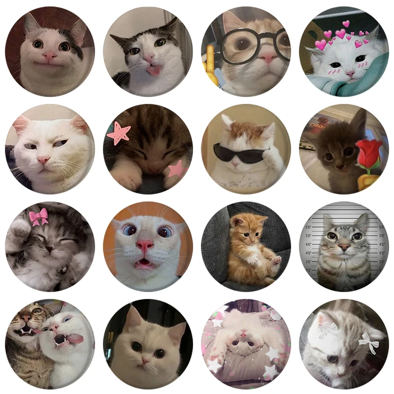 58mm Cartoon süße Katze Soft Button Pins Traurig und cool Meme Pack gedruckt Symbol Geschenke für Freunde Abzeichen Kragen Brosche Anstecknadel Metall