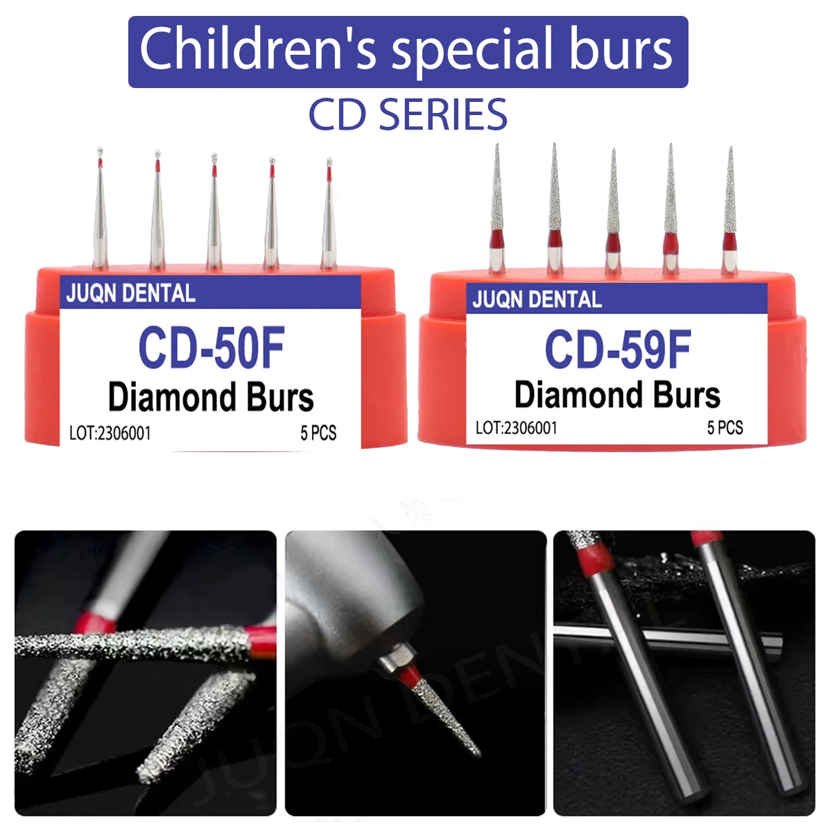 Dental Diamond Burs High Speed Dentistry Children's Special Drill CD Series Dental Strawberries Dental Lab Tools 5pcs/pack