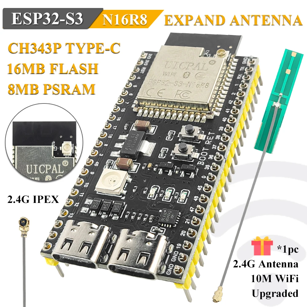 yZ[zESP32 S3J{[hpAei 2.4G WifiW[ Arduino IDF AI IOT DIY ESP32-S3 N16R8 CH343 Type-C ESP32S3Ή