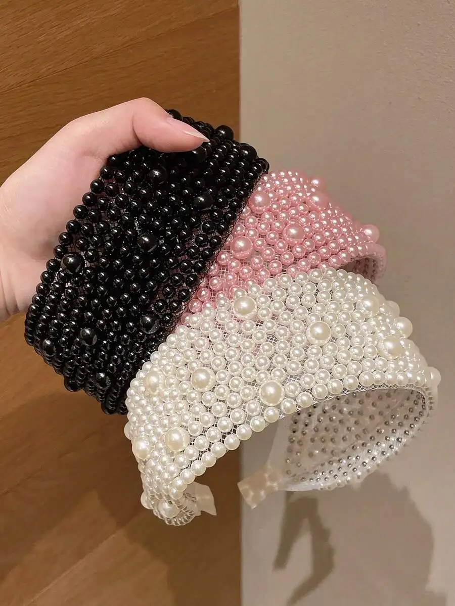

Elegant Wide Pearl Netted Headband For Women Parties Beach Daily Wear