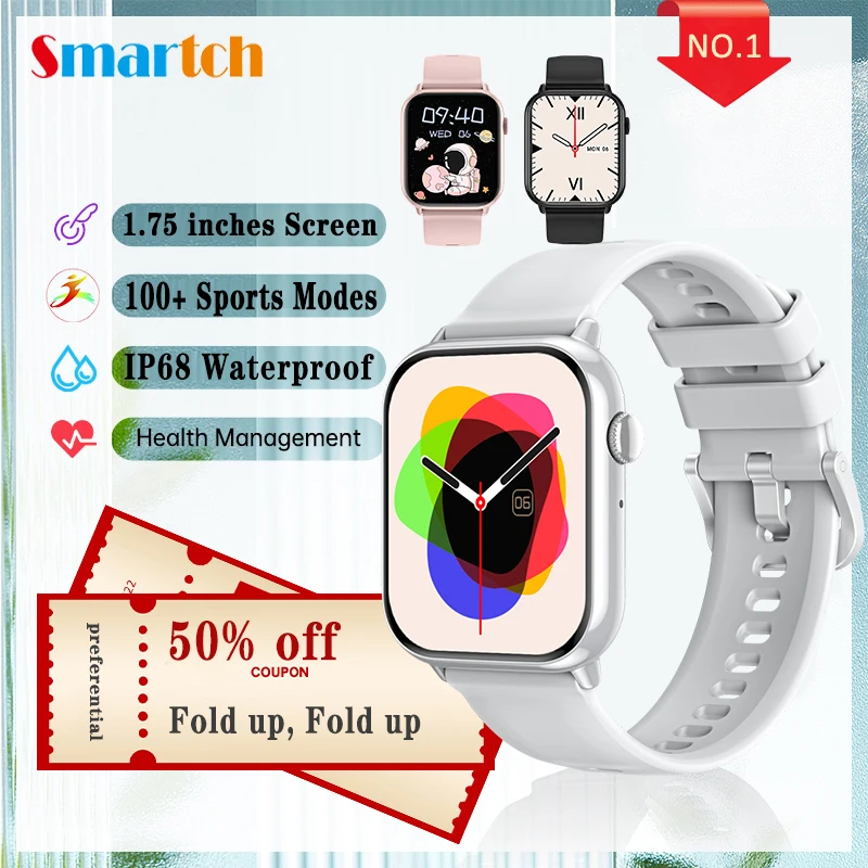 

1.75" Blue Tooth Call Smartwatch Women Sleep Automatic Health Monitoring Smart Watches Men Music Waterproof 100+ Sports Mode