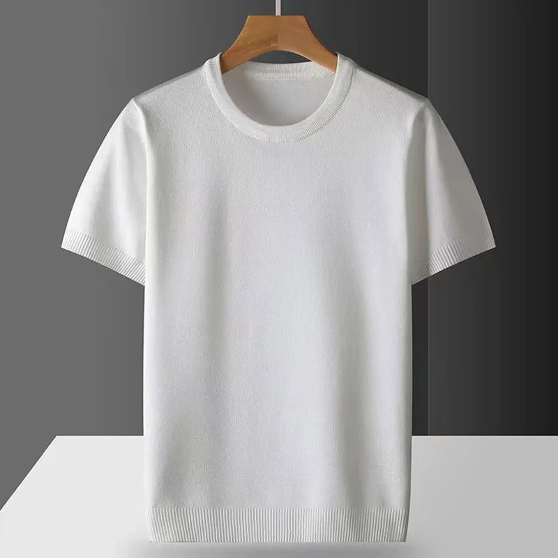 Men\'s  Superfine Merino Wool T Shirt Tops Knitted O-neck Breathable Thin Cashmer Short Sleeve Tee Solid Color Knitting  Jumpers