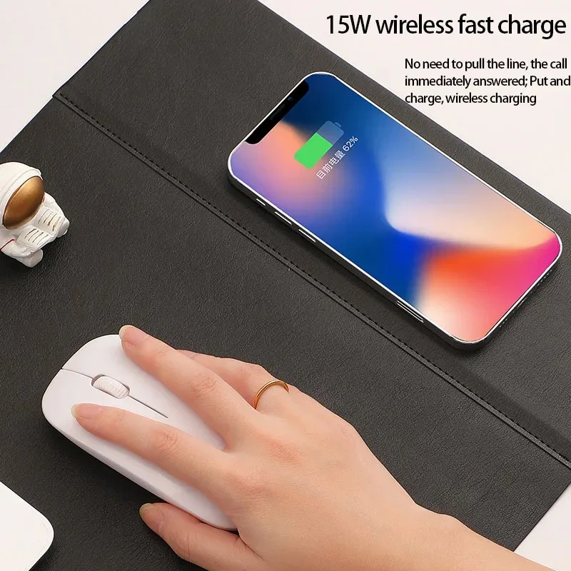 15 واط الهاتف المحمول اللاسلكي شحن سريع ماوس الوسادة متعددة الوظائف مكتب كبير بالإضافة إلى حصيرة مكتبية طويلة مقاوم للماء لوحة ماوس لاسلكية #4