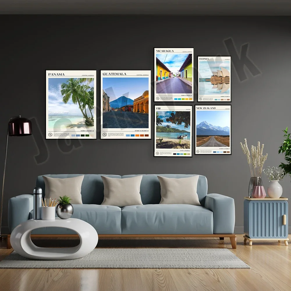 Australia Sydney Opera House, Melbourne, New Zealand, Oceania Guam, Fiji, Nicaragua, Panama Canal, San Salvador travel poster view 3