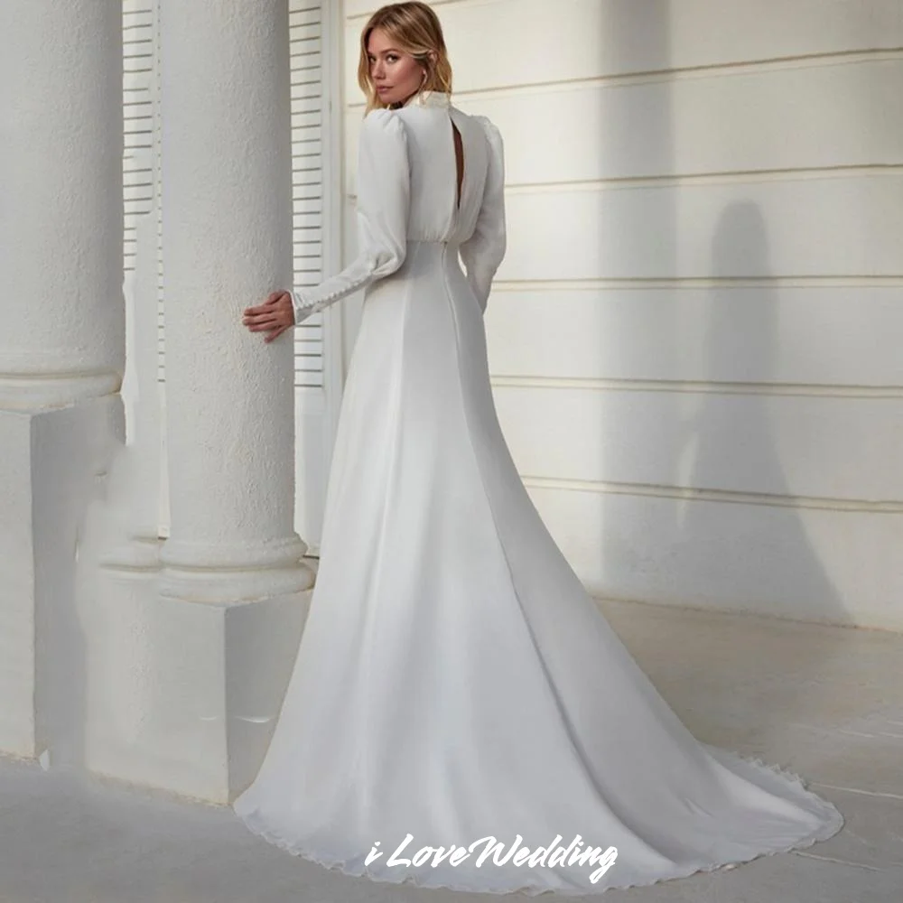 فساتين زفاف بسيطة برقبة عالية 2025 فانوس كم طويل حورية البحر العربية زي العرائس زائدة إسلامية دبي مطوي حسب الطلب #4