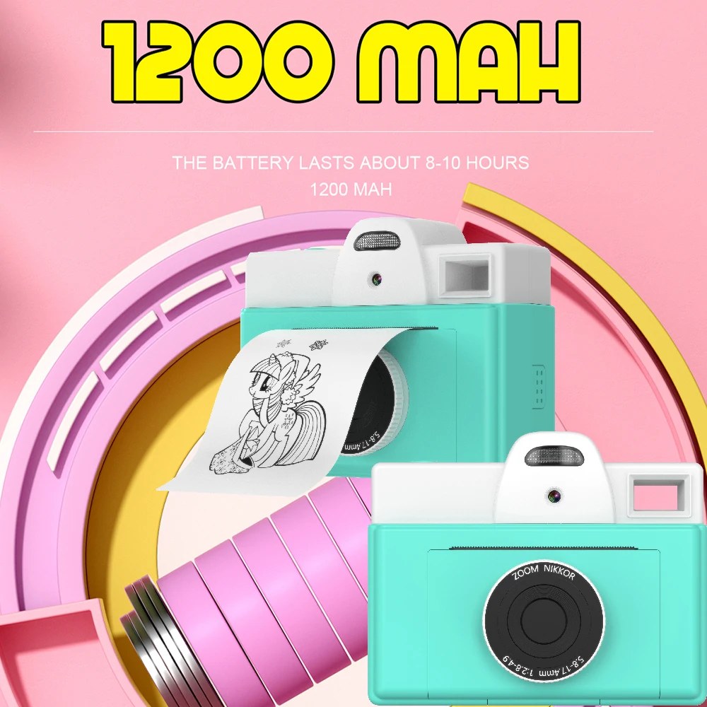 어린이용 즉석 인쇄 열상 인쇄 카메라, 즉석 사진 인쇄 디지털 카메라 장난감, 랜야드 선물, 남아 및 여아, Q8