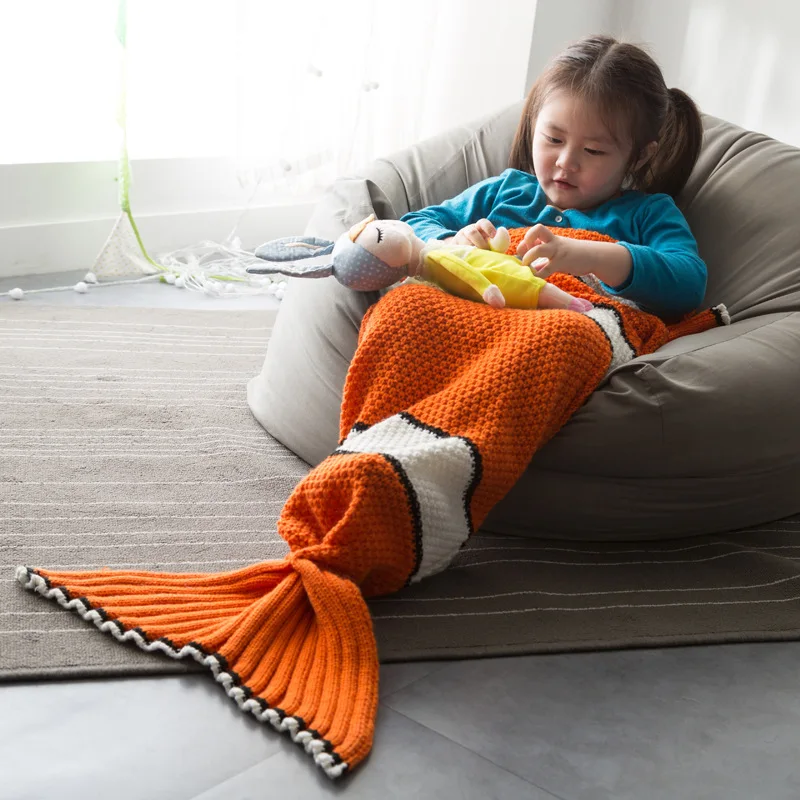 Baby Boy Girl Fish Tail Blanket Infant Knitted Blanket Kids Sofa Blanket Children Mermaid blanket Cartoon Casual blanket