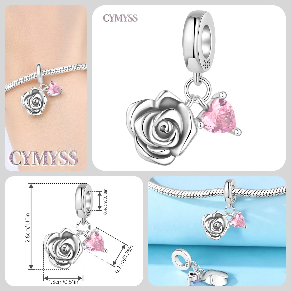 Original 925er Sterlingsilber, Blumen, Pflanze, rotierender Kirschblüten-Anhänger, Charms, Perlen für Halskette, DIY-Armband, edler Schmuck – Detail 29