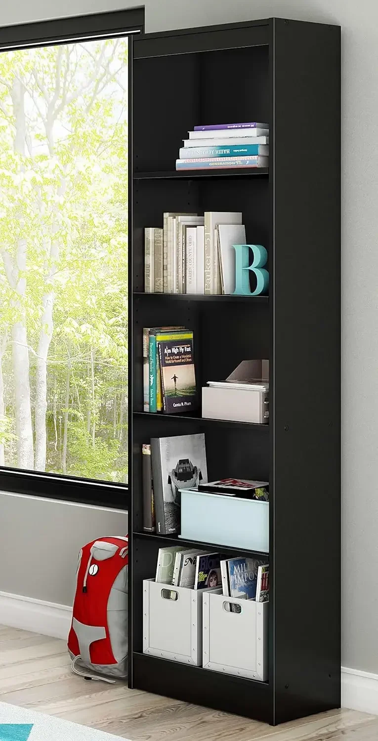 Axess 5-Shelf Narrow Bookcase, Pure Black, 7270758