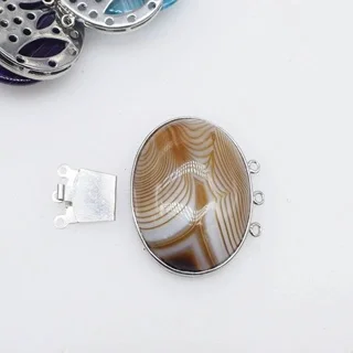 1Pcs 30x40mm Natural Banded Agate Clasp for DIY Jewelry Making FPPJ Pearl Connector String Wholesale
