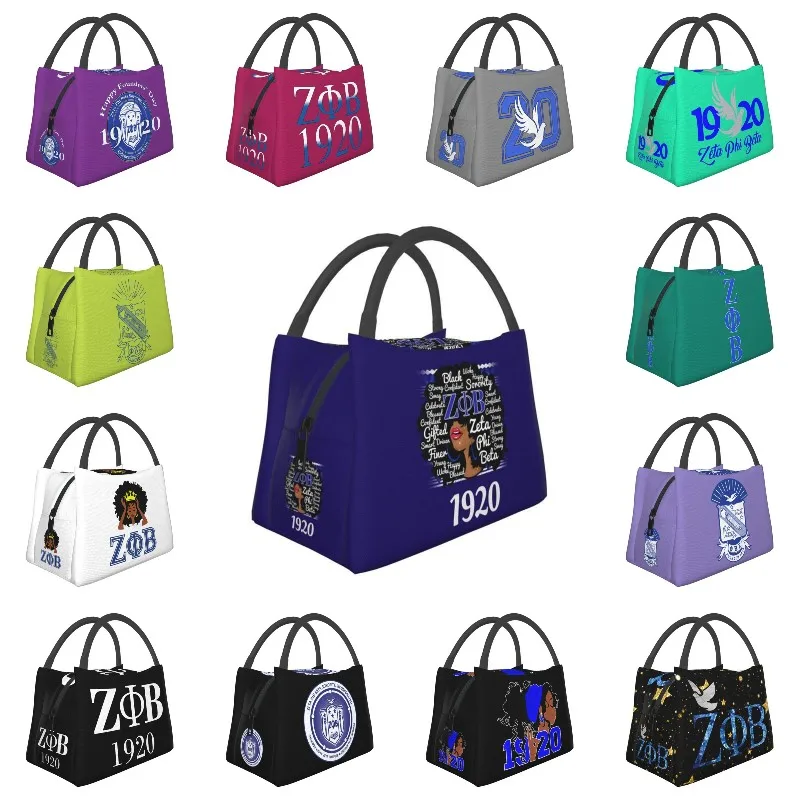 Zeta Phi Beta Portable Lunch Boxes Women Waterproof Thermal Cooler Food Insulated Lunch Bag Travel Work Pinic Container