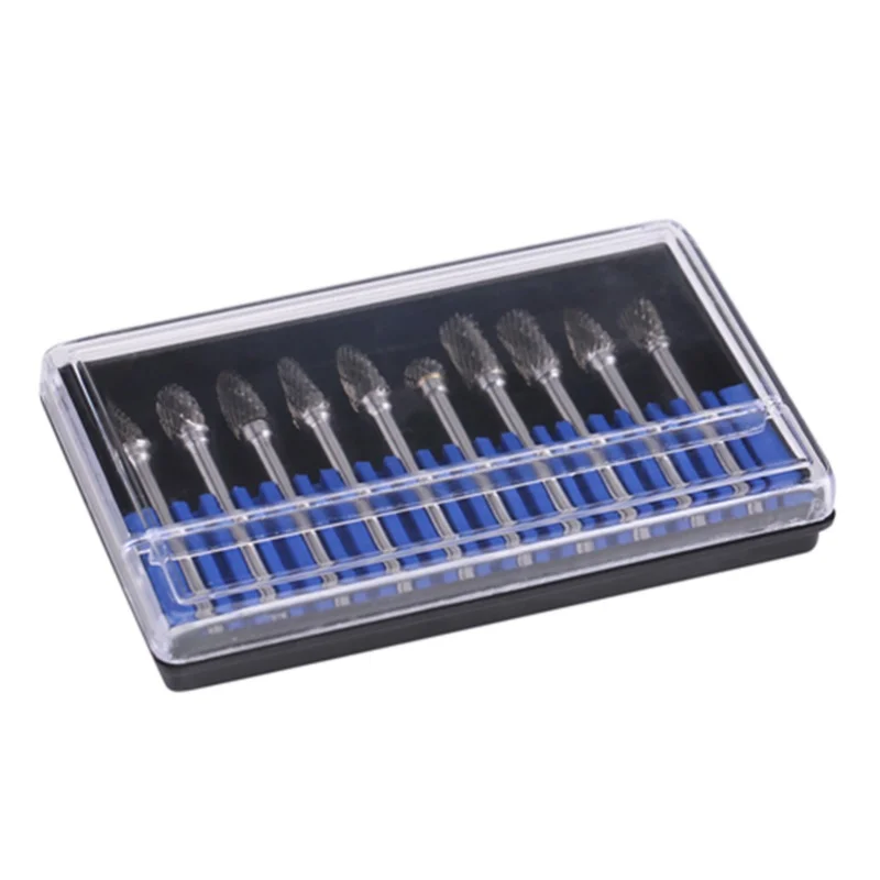 10pcs Tungsten Carbide Steel Rotary Files Burr Set 3mm Shank 6mm Cutting Diameter Double Cut