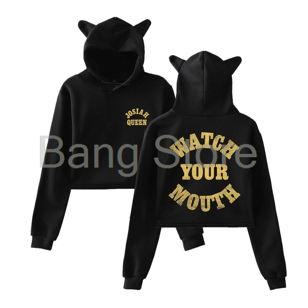 

Josiah Queen Watch Your Mouth Толстовка с кошачьими ушками Женские толстовки с длинными рукавами Повседневная уличная одежда Укороченные топы