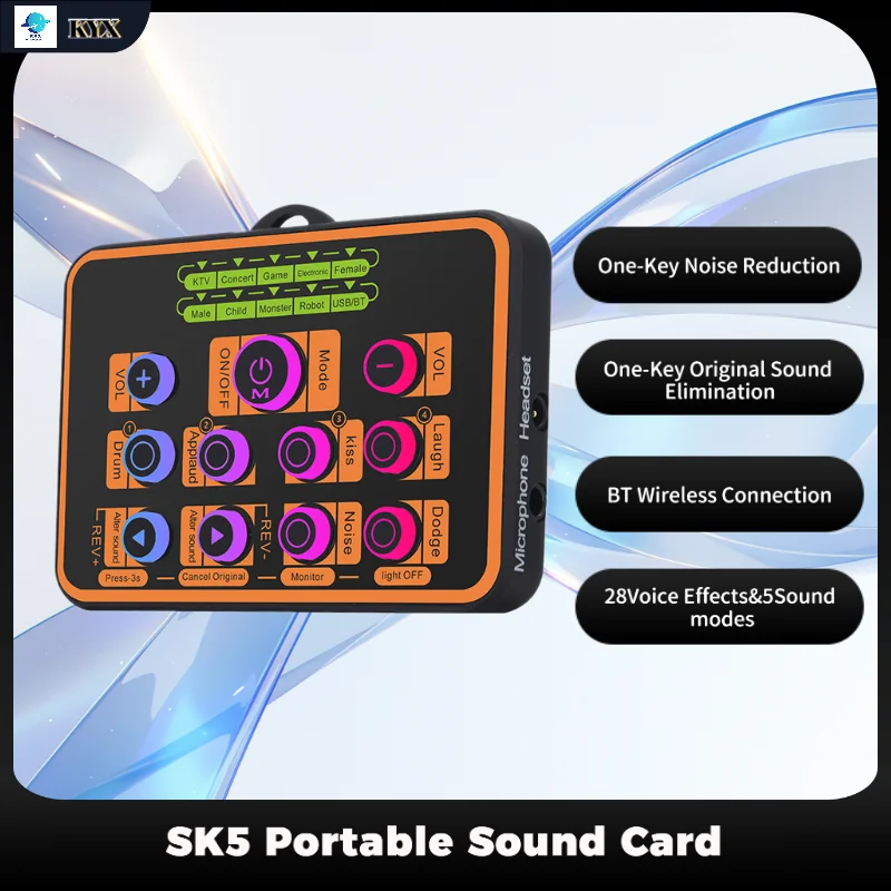 

SK5 Portable Sound Card Audio Interface mixer professionale Multimedia Devices Support for Live Vlog Recording Video