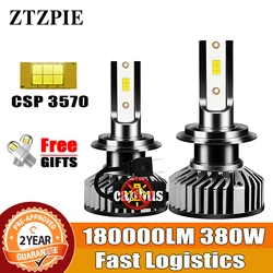 ZTZPIE-Farol do carro, Canbus lâmpada LED, luz branca, 6000K, HB3, HB4, 9005, 9006, H1, H7, H4, lâmpada H11, CSP, 3570, farol do carro, luz nevoeiro, 380W, 180000LM