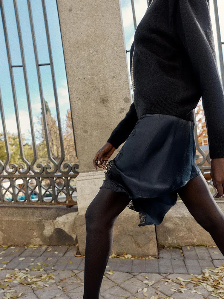 High-End ZA2025 Women's Winter New Patchwork Silk Satin Texture  Skirt Ethnic Stage Costume Premium Quali Faionable