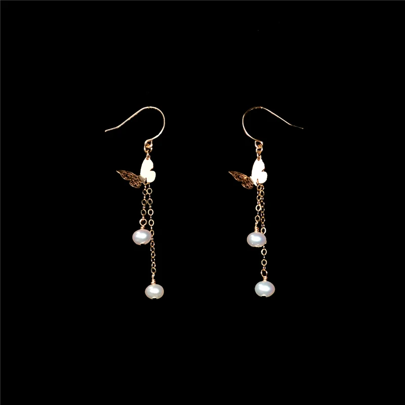 

Lii Ji 14k Gold Filled Butterfly Women Drop Earrings Dangle Cute Women Pearl Earring