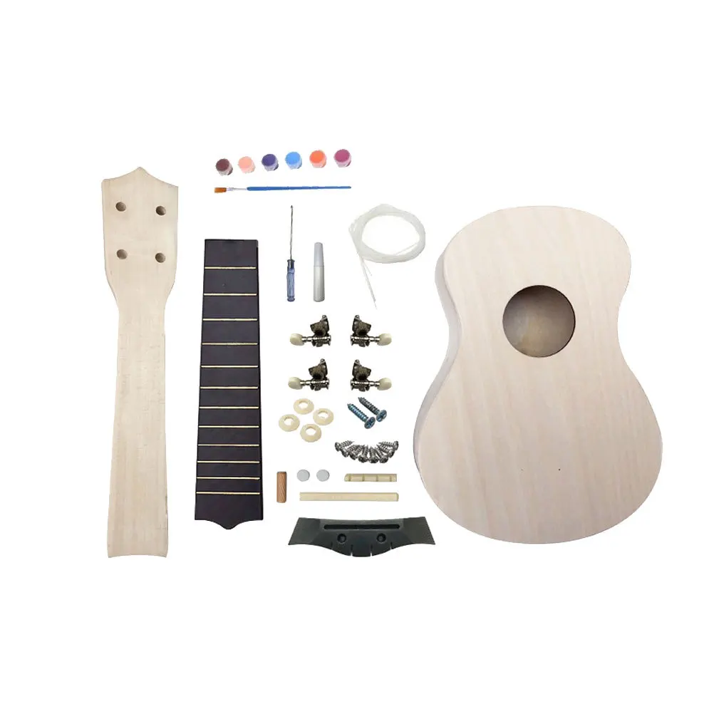 

1 Set Diy Ukulele Kit Unfinished Basswood Material Lightweight Painting Musical Instrument Craft Self-Assembly Fun