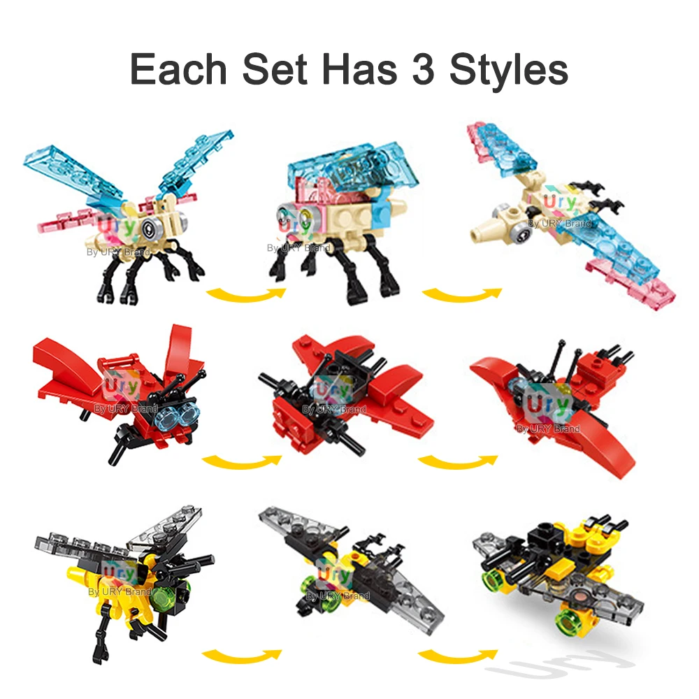 MOC 12in1 Animals Birds Model Snail Honeybee Scorpion Flamingo Black Swan Parrot Woodpecker Building Blocks DIY Toy for Kid Gift