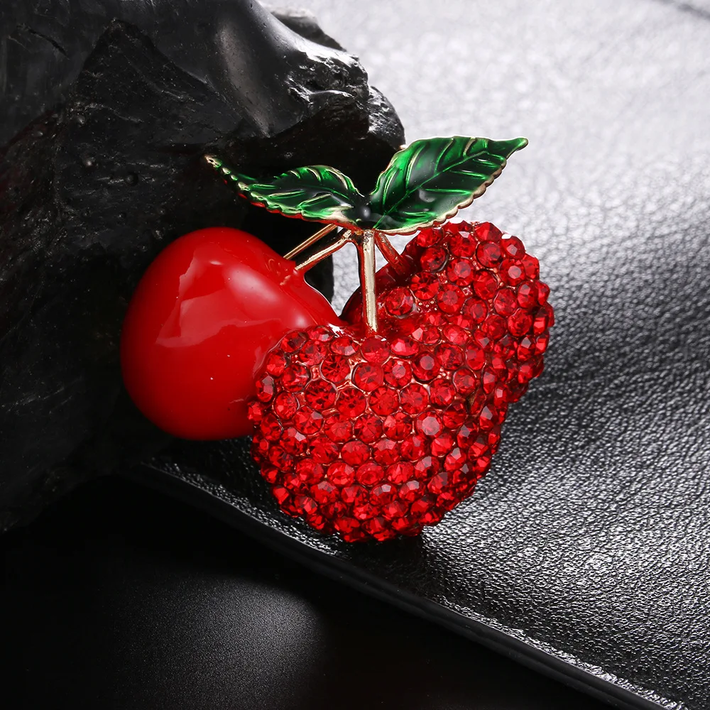 Red Enamel Brooches For Women Kids Cherry Brooch Corsage Small Bouquet Hijab Pins Feminino Party Dress Accessories