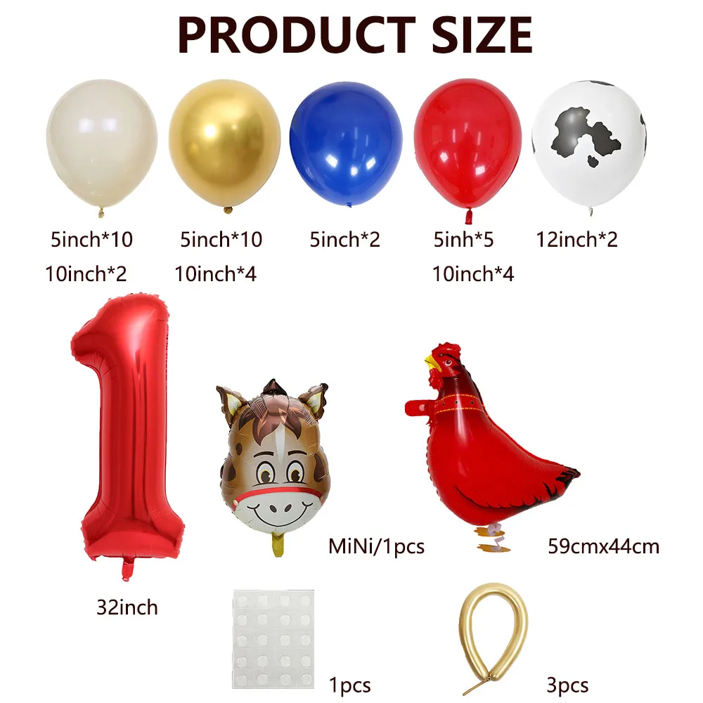 46pcs Farm Theme Birthday Party Balloon Set Cute Chicken donkey balloon Number Balloon Set Farm Party Kids Birthday Party Decora