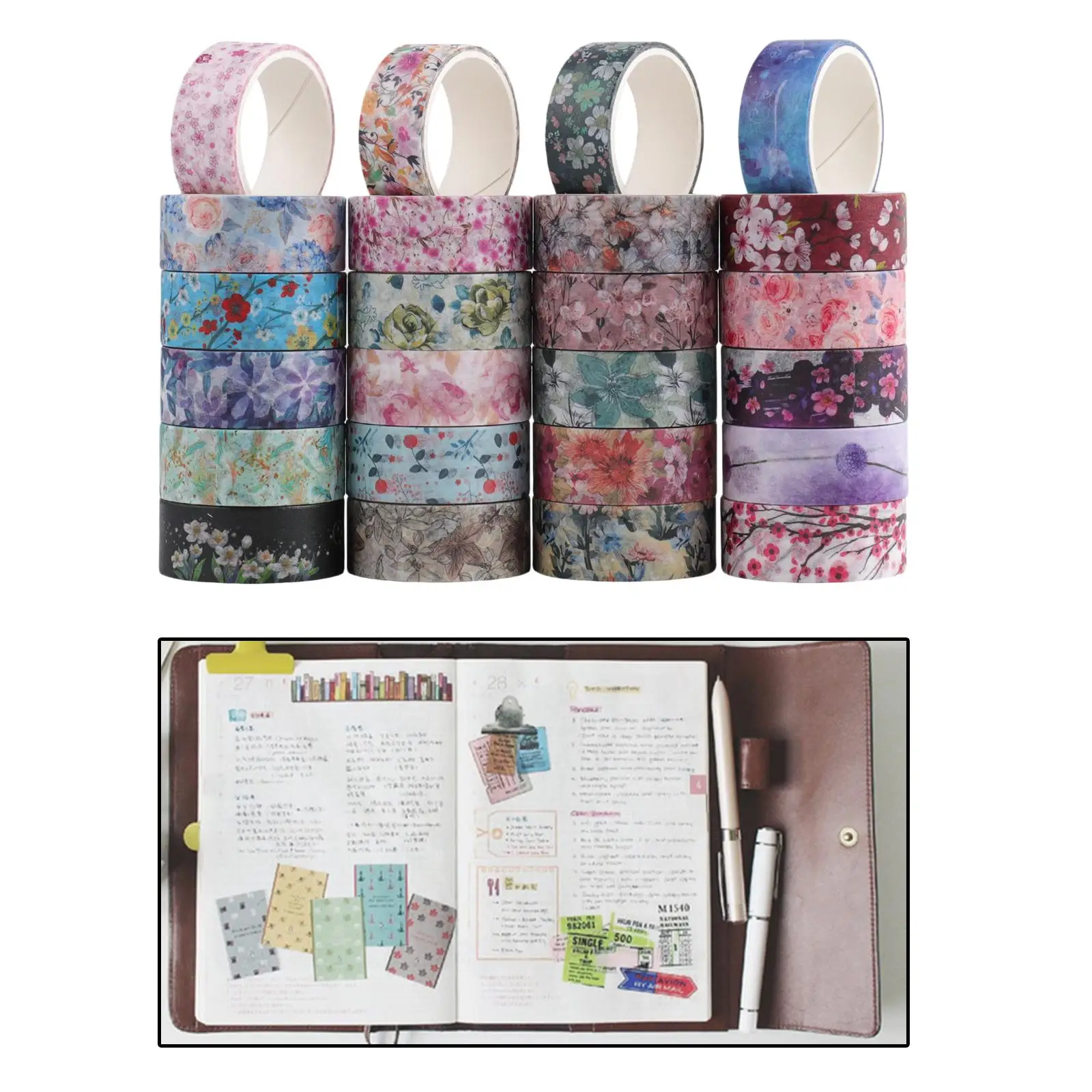 

24 Rolls Floral Pattern Washi Tape Kit Masking Paper Decoration Supplies for DIY Planners Card Wrapping