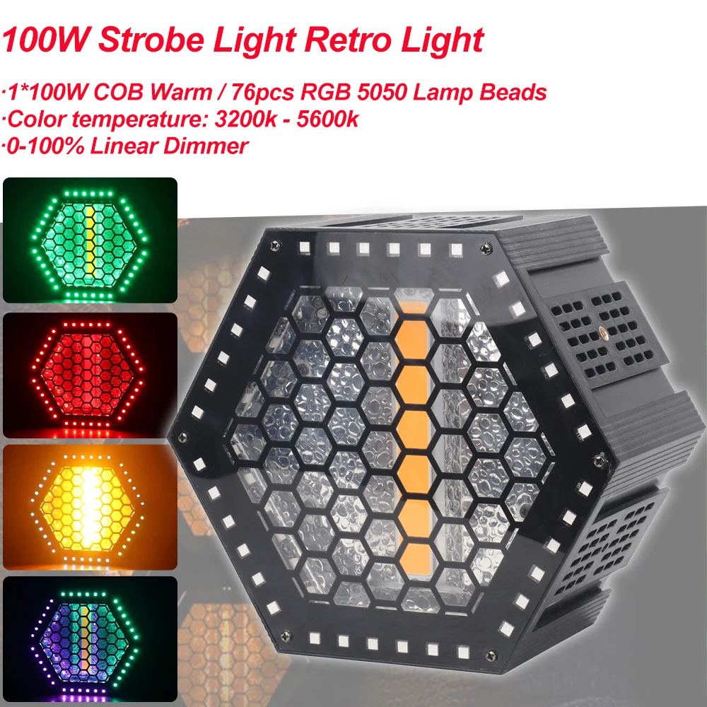 

NEW SPECIES 100W Gold Color COB Strobe Light Retro Light LED 76x0.25W RGB 3IN1 Christmas Club Lights Stage DJ Disco Bar Party