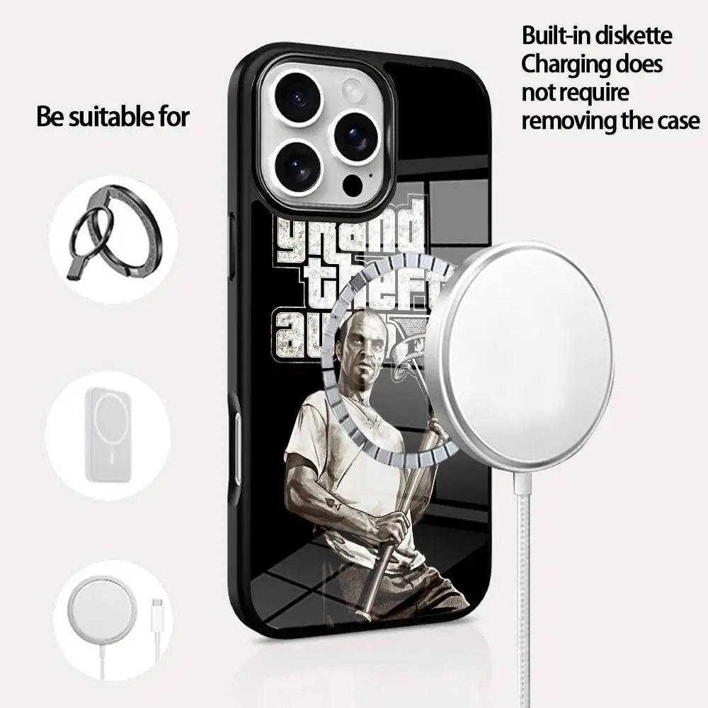 

Grand T-Theft Auto V Phone Case For IPhone 16 15 14 13 12 11 Pro Max Plus Mini Magsafe Mirror Wireless Magnetic Cover