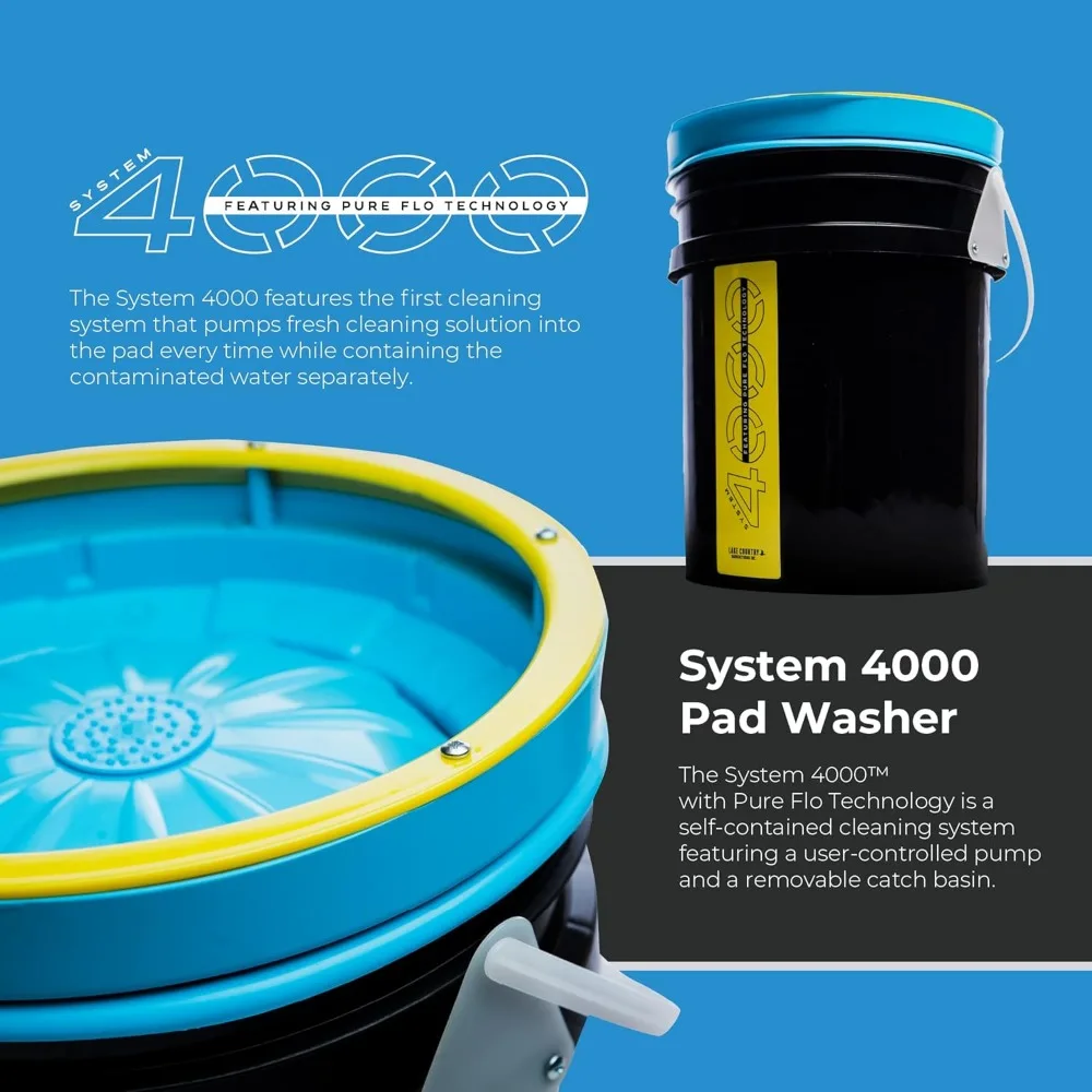 System 4000 Polishing Pad Washer – Pure Flo Cleaning Bucket System w/Controlled Pump & Removable Basin - Wool