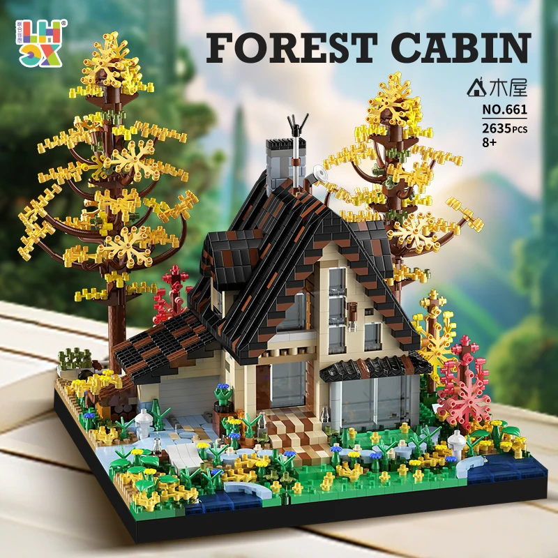 

2635PC forest cabin building block hut model brick city street view building block toy DIY creative interior decoration