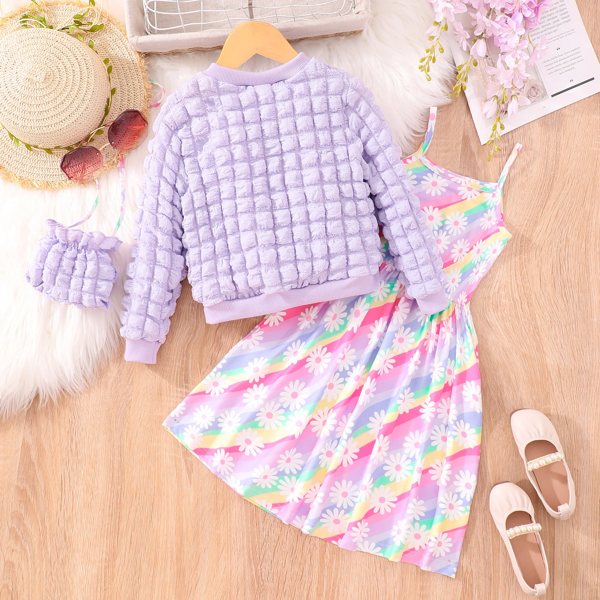 2023 Dress for Kids Girl 2 - 8 Years Autumn Winter Kids Clothes Set Girl Suit Flower Long Sleeve Party Gown for Children Outfit