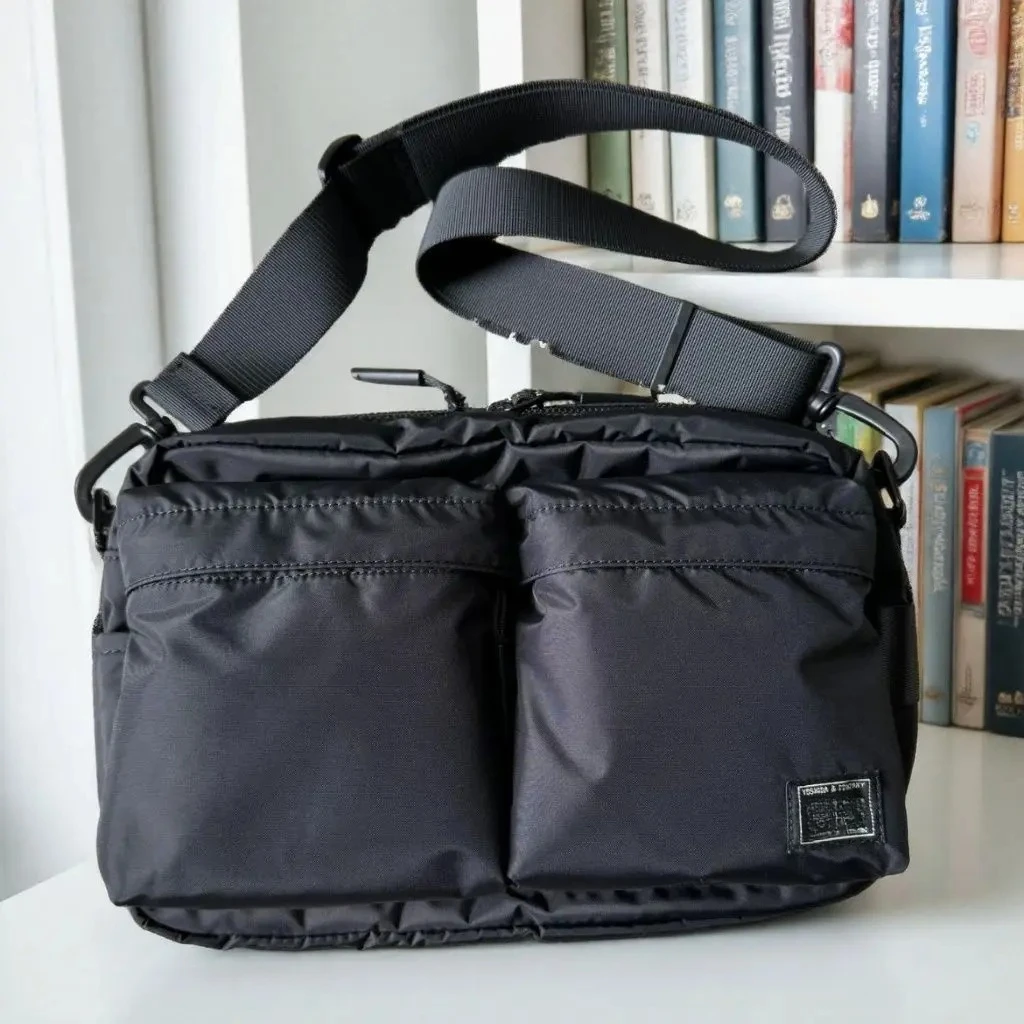 

Por Nylon Crossbody Bag Men Women 2 Pockets Shoulder Bag Waterproof Casual Messenger Bag For Daily Travel Work