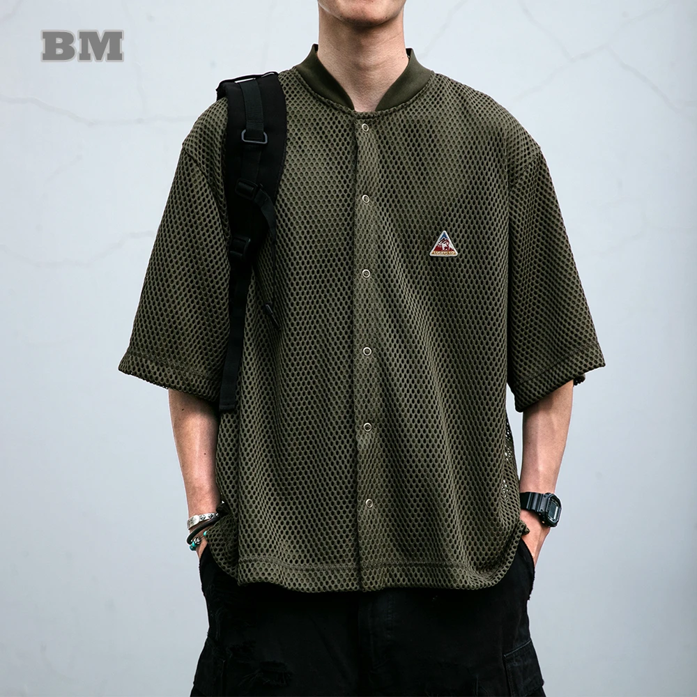 

Men Summer Baseball Jersey T Shirt American Style Mesh Hollow Out Design Breathable Loose Fit Casual Short Sleeve Top Sportswear