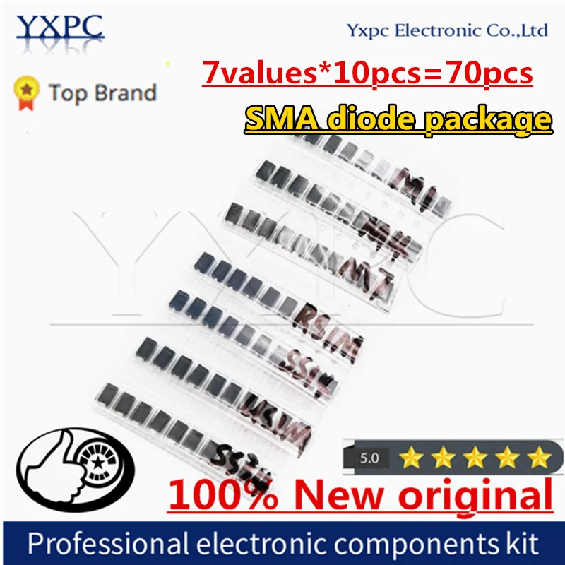 

7values*10pcs=70pcs M1 1N4001 1N4007 M4 M7 SS14 US1M RS1M SS34 SMA diode package