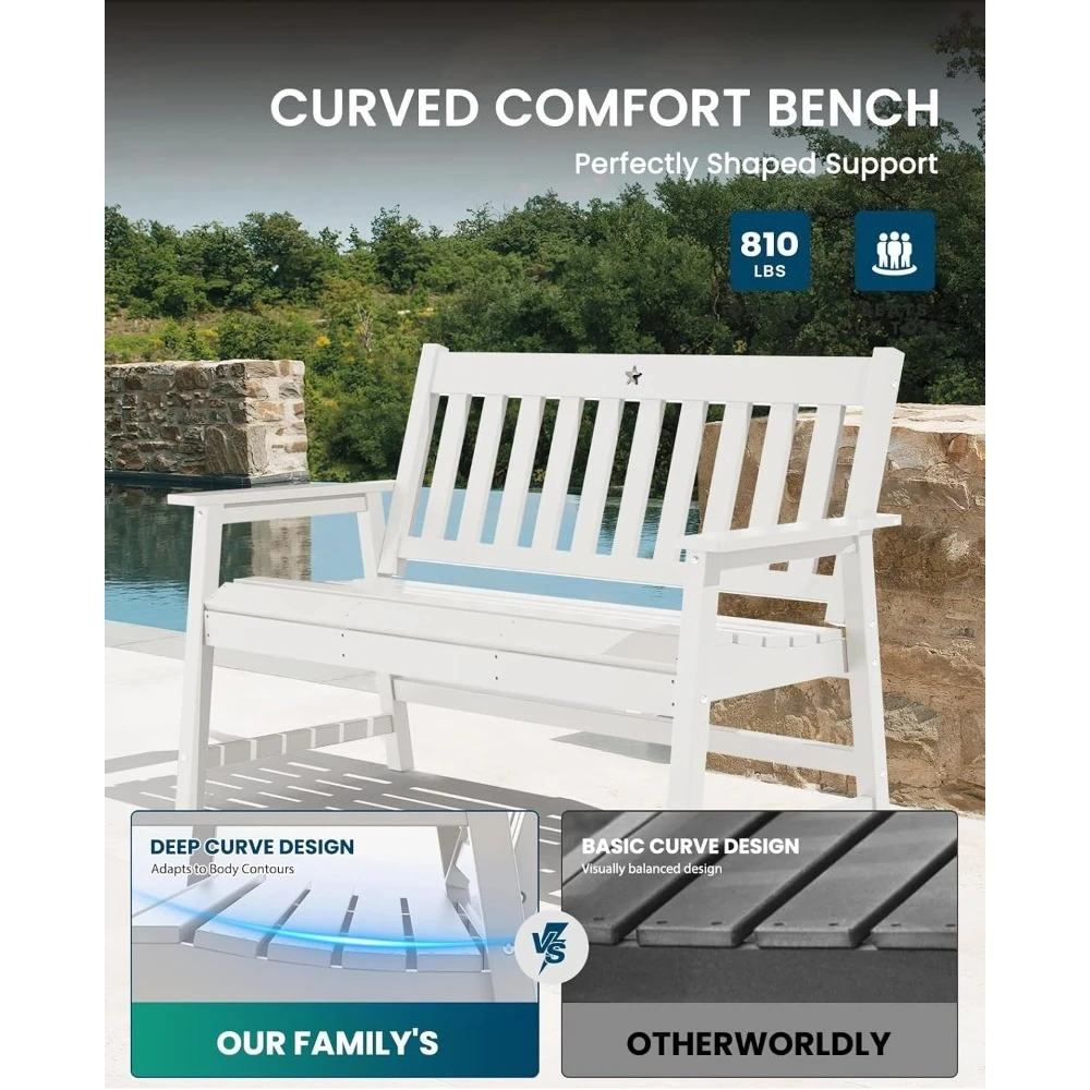 مقعد خارجي، مقعد حديقة لشخصين، مقعد فناء HDPE مقاوم للطقس، مقعد شرفة متين للفناء والفناء الخلفي والشرفة #4