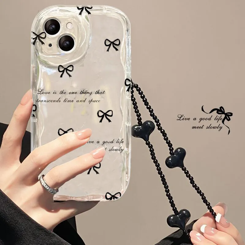 Korea Cute 3D Flower Wrist Chain Lanyard Soft Phone Case For IPhone 13 11 14 15 Pro Max 12 Mini XR 8 7 Plus X XS SE Clear Cover