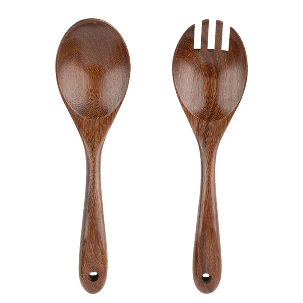 

2Pcs Premium Wood Salad Spoon And Fork Set ChickenWingWood EcoFriendly Flatware For Stirring Rice Pasta Soup Home Restaurant Use