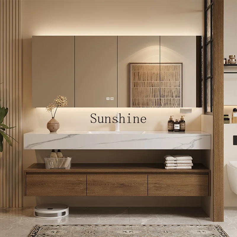 

Simple wind rock slab seamless ceramic integrated basin bathroom cabinet combined bathroom smart, wash