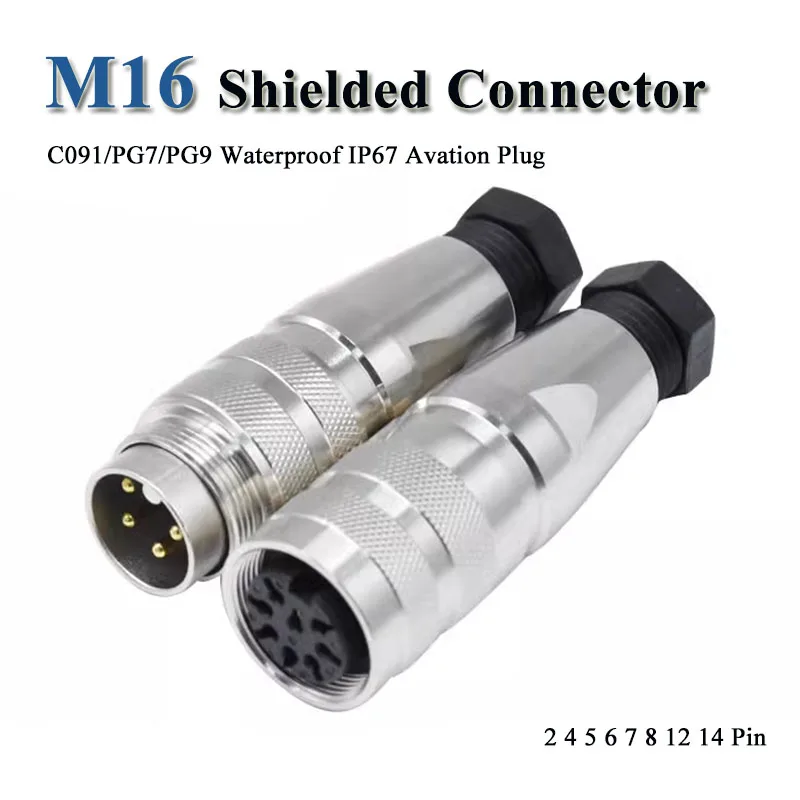 Waterproof M16 Aviation Plug Connector IP67 Cable 4-8mm C091 PG7 PG9 Shielded 3 4 5 6 7 8 12 14 Pin Male Female Joint Adapter