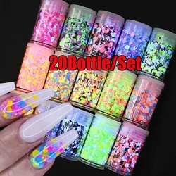20Bottles/Set Mixed Fluorescent Round Sequins Nail Glitter Resin Filling Neon Bubble Cabochon Confetti DIY Crafts Filler Making