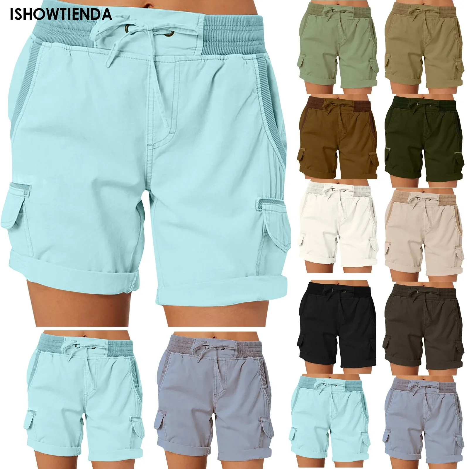 Women's Cargo Shorts Summer Multi Pockets Quick Dry Shorts Hiking Travel Golf Fishing Pants Stretch Lightweight Female Shorts