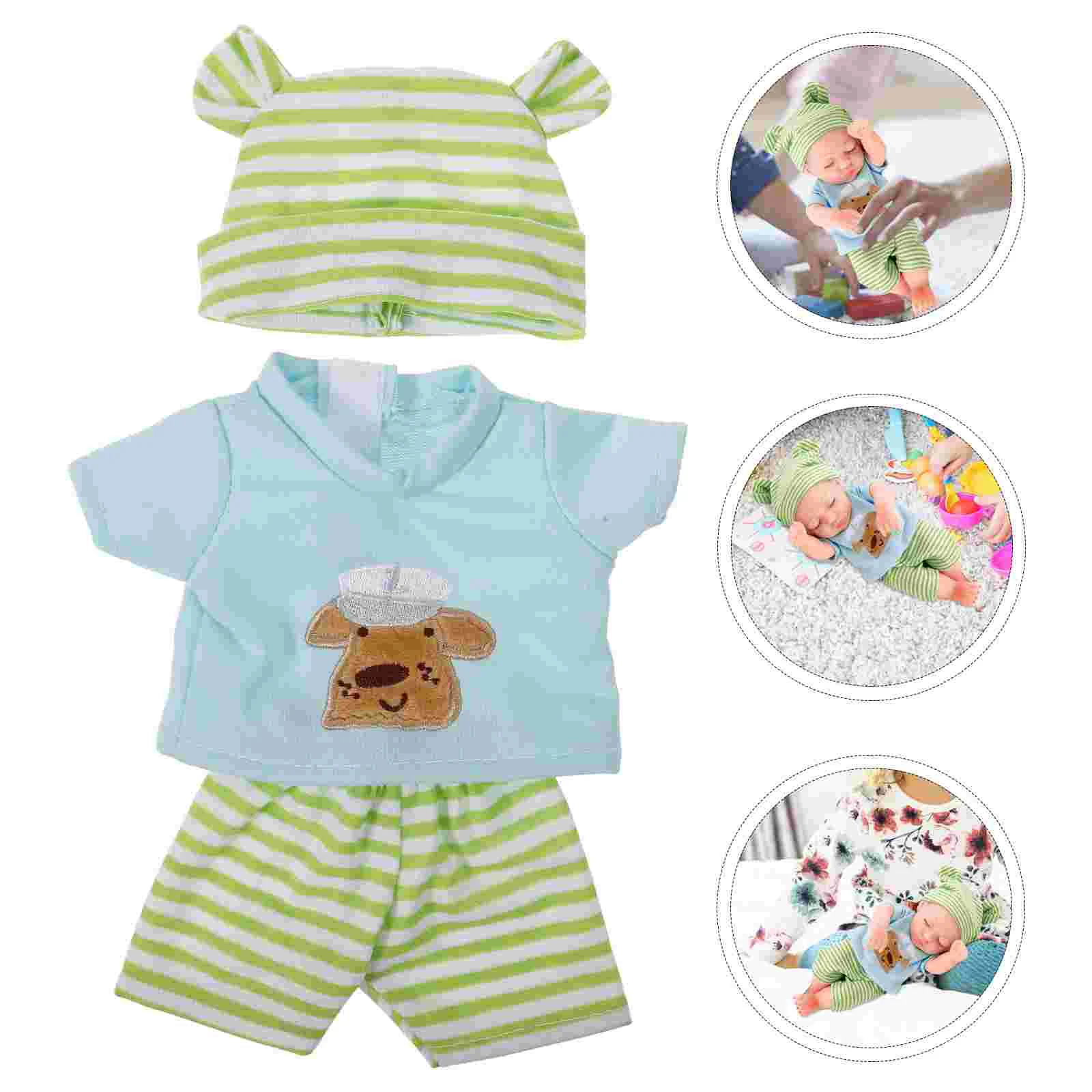 

10 Fashionable 10 inch Baby Clothes Vinyl Accessories Green Stripes Cotton Realistic Wardrobe Adorable Outfits Safe