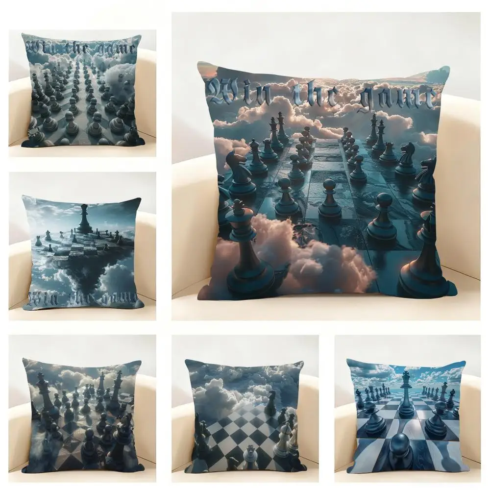 Classic Chess Cushion Cover Linen Pillowcase Soft  for Sofa Bed Home Room Decor
