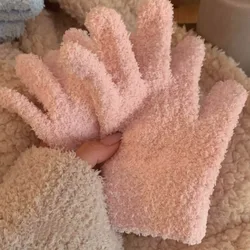 Guantes de terciopelo de Coral suave para mujer y niña, manoplas cálidas de felpa gruesa de dedo completo, calentador de manos de moda coreana, Invierno