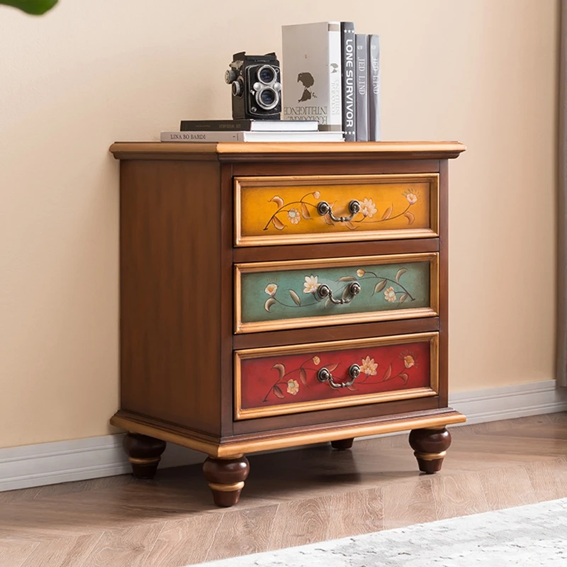 European bedside table solid wood painted American three four five chest cabinet drawer cabinet storage overall cabinet retro