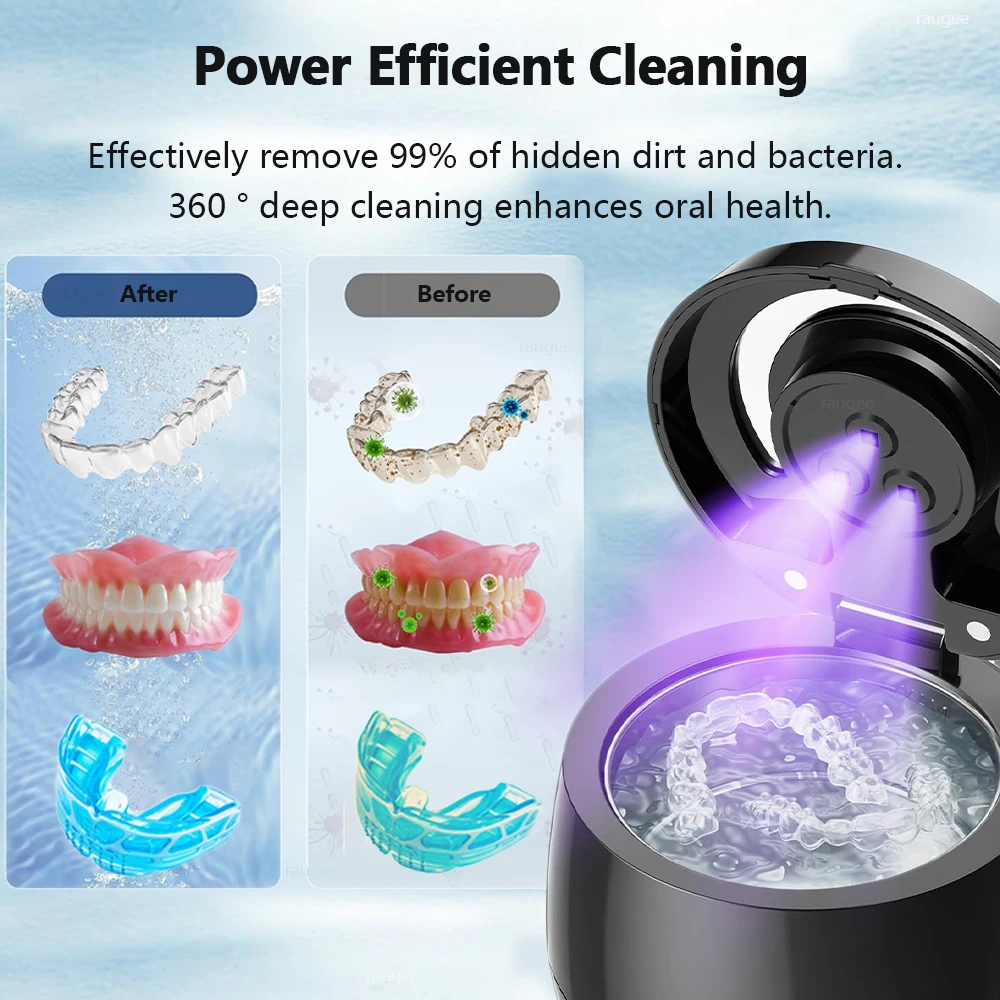 Ultrasonic Retainer Cleaner 43kHz Professional UV Cleaner for Dentures Mouth Guard Aligner Jewelry Ultrasound Washing Machine