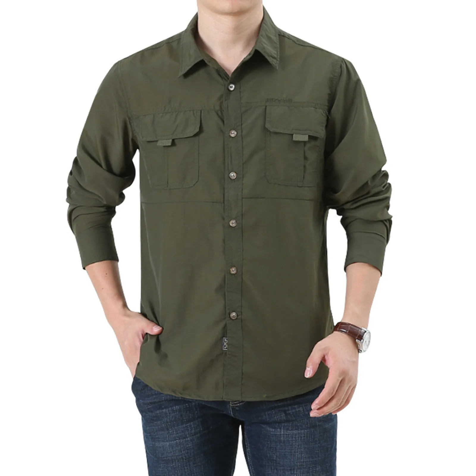 Outdoor Men's Tactical Shirts Long Sleeve Travel Multi-pocket Hiking Cargo Shirt 2024 New Spring Autumn Shirts Fishing Work Top